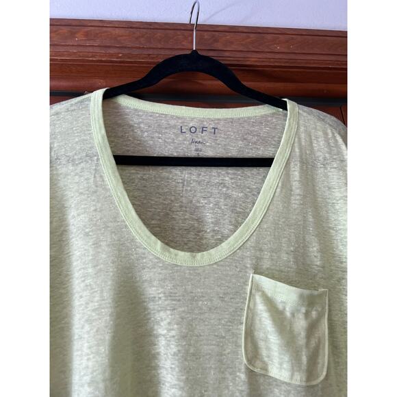 LOFT Women's Linen Pocket Tee Lightweight Short Sleeve Lime Yellow Green Size S - Picture 3 of 10